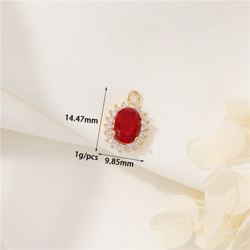 2 Oval Diamond Square Rectangle Charm Pendant Rhinestone Embellished 14K GF