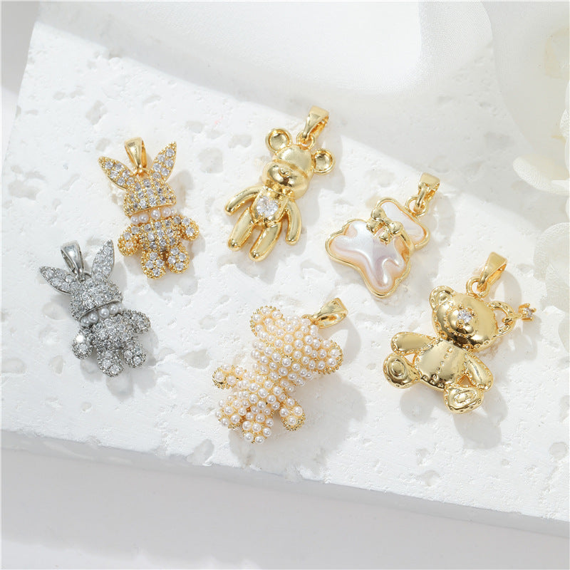 Pendentif à breloque 2 ours orné de strass 14K GF