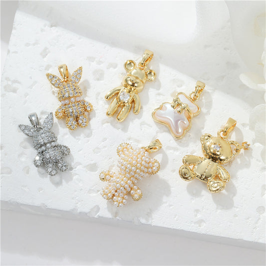Pendentif à breloque 2 ours orné de strass 14K GF