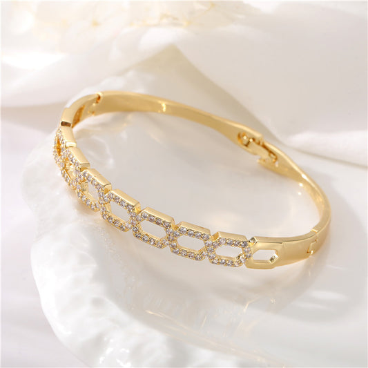 Bracelet à 2 gros maillons hexagonaux, chaîne câblée, bracelet orné de strass 14K GF