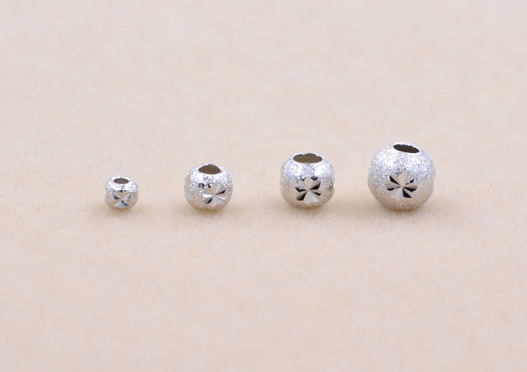 Sterling Silver Frosted Carved Round Bead Spacer S925 Finding