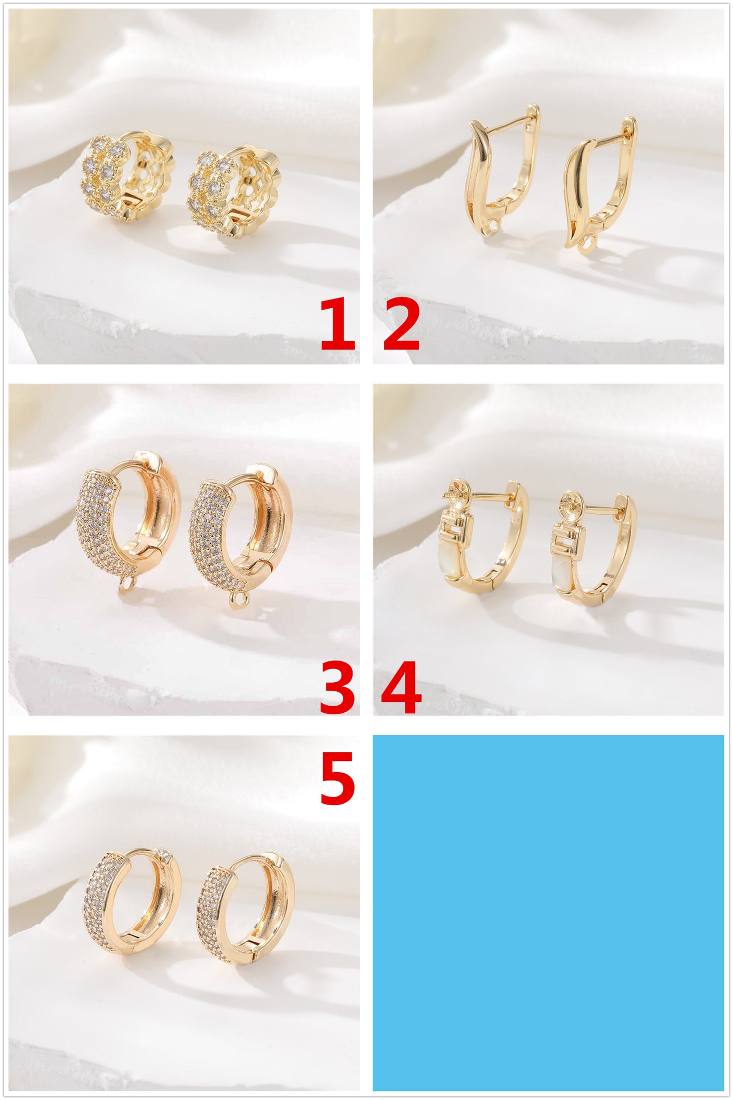 4 boucles d'oreilles créoles rondes ornées de strass 14K GF Earing