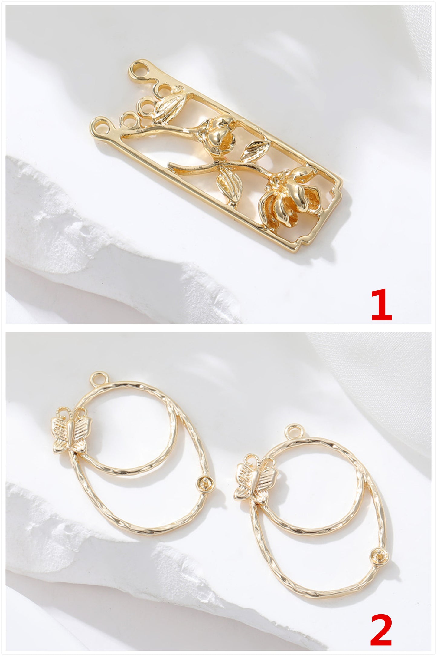 2 pendentifs à breloques florales à boucles multiples 14K GF