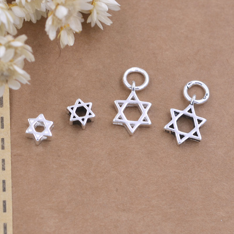 Pendentif à breloque hexagonale minuscule en argent sterling, perle d'espacement à trou traversant, recherche S925