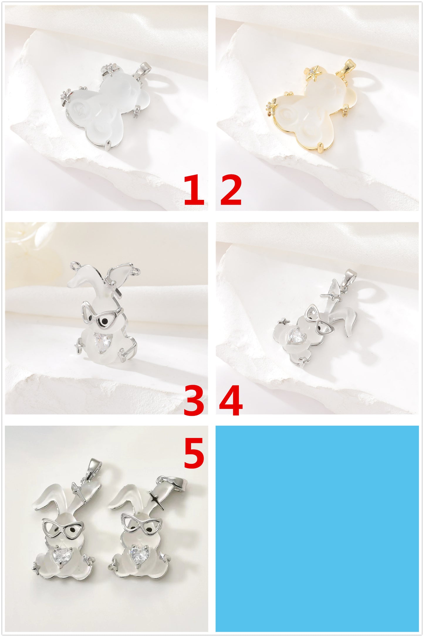 2 pendentif à breloque lapin ours strass incrusté 14K GF