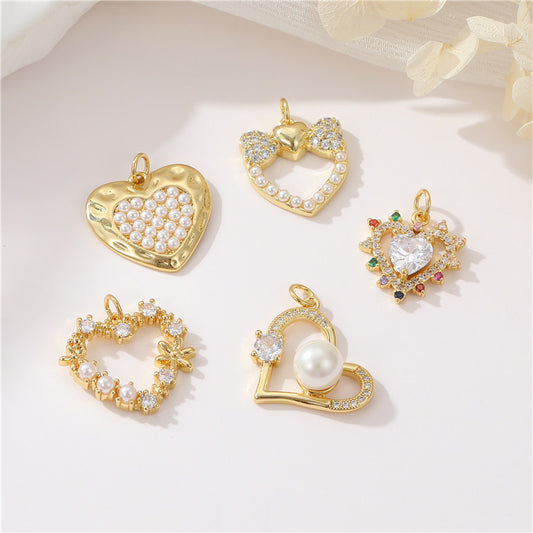 Pendentif à breloque 2 cœurs avec perles en strass ornées de perles 14K GF