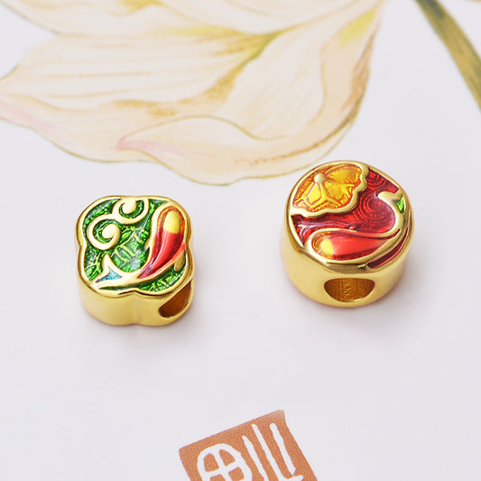 Enamel Epoxy Sterling Silver Lotus Leaf Fish Bead Charm S925 Finding