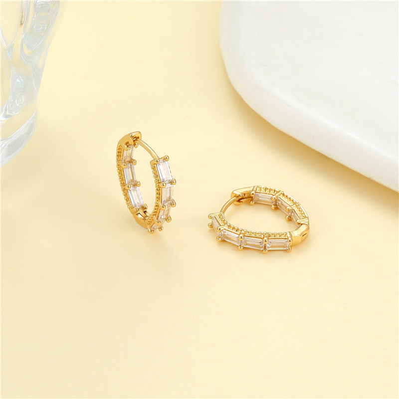 4 boucles d'oreilles rondes créoles rectangulaires ornées de strass 14K GF