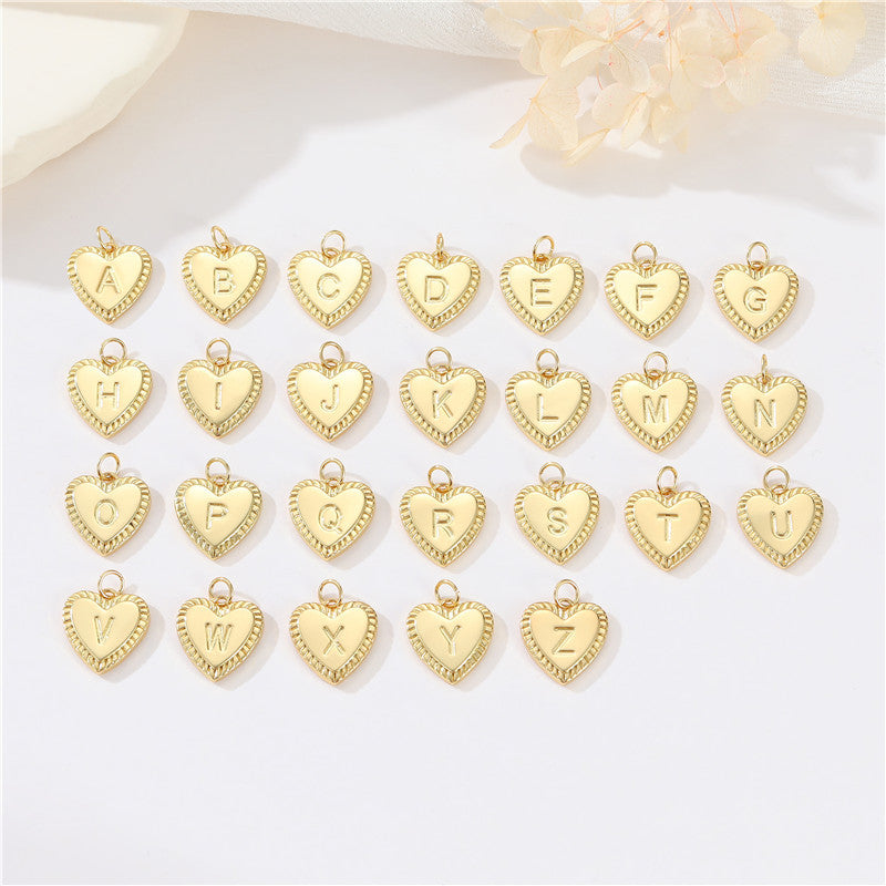 Pendentif à breloque 2 coeurs initiales Alphabet AZ 14K GF