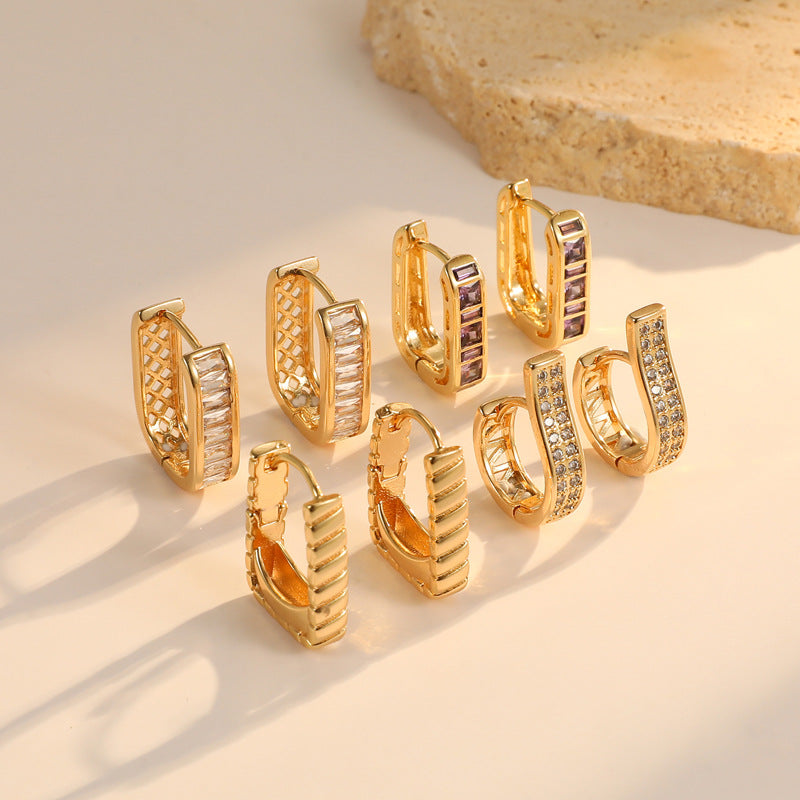 4 boucles d'oreilles créoles oblongues ornées de strass 14K GF Earing