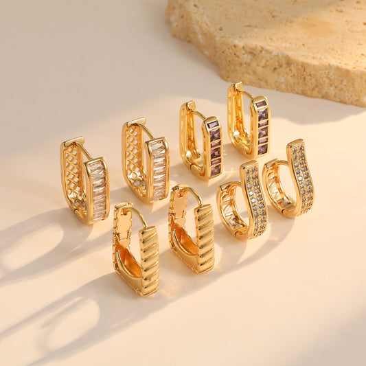 4 längliche Creolen mit Strassverzierung aus 14-karätigem GF-Ohrring