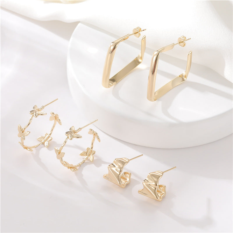 4 boucles d'oreilles rectangulaires papillon demi-cercle 14K GF Earing