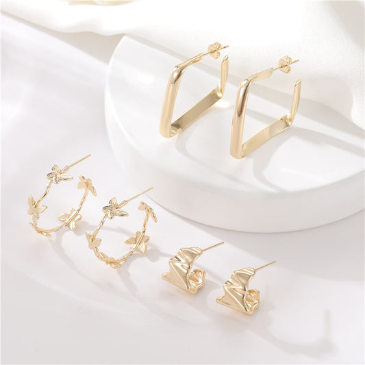 4 boucles d'oreilles rectangulaires papillon demi-cercle 14K GF Earing