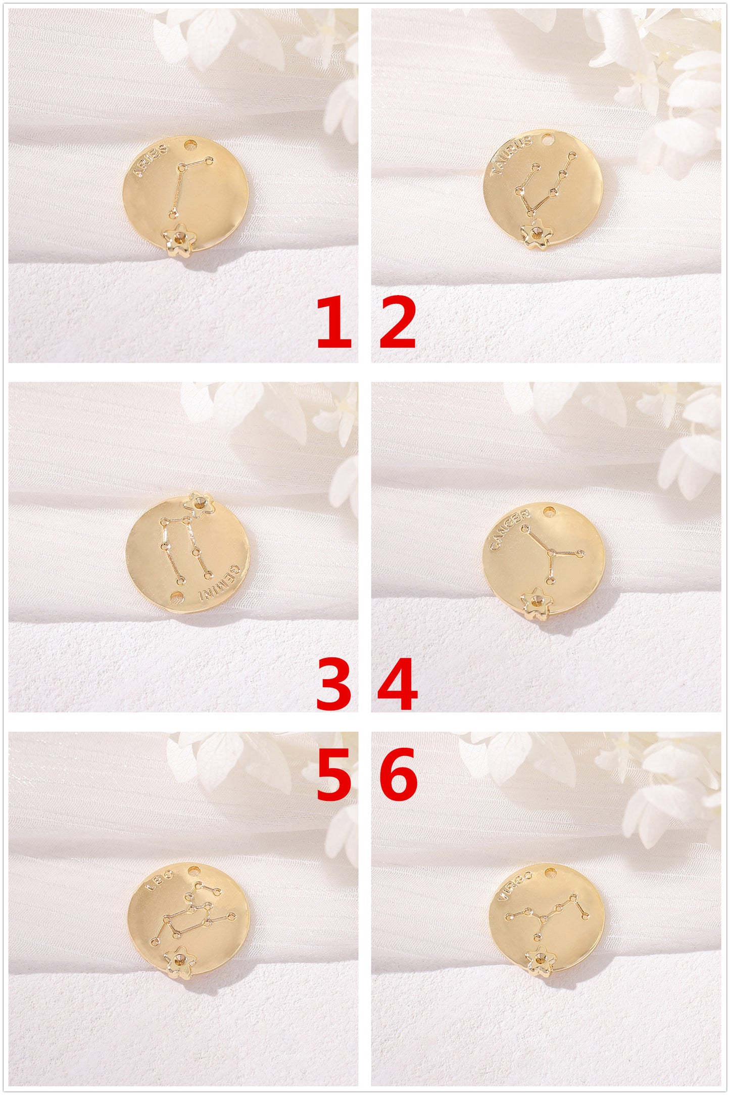 2 Round Zodiac Piece Charm Pendant 14K GF