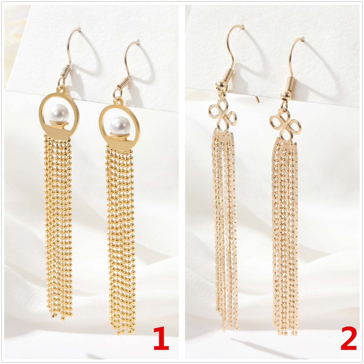 Boucles d'oreilles à crochet et pampilles à 4 chaînes de perles, 14 carats, GF
