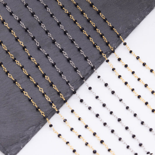 Chaîne de charme de perles à facettes de 2 mètres, ornée de strass 14K GF
