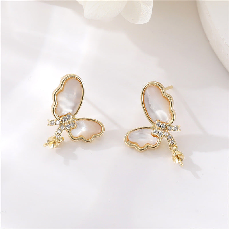 4 boucles d'oreilles papillon, signe de musique florale, lapin, spirale, ornées de strass, 14K GF, boucle d'oreille à moitié percée, perle vierge
