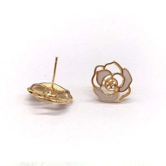 4 boucles d'oreilles à tige florales roses en émail époxy 14K GF boucle d'oreille demi-percée perle vierge