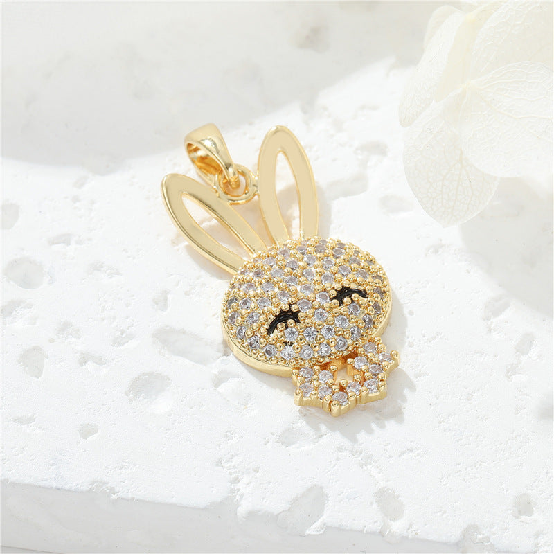 2 pendentifs à breloques lapin ornés de strass 14K GF