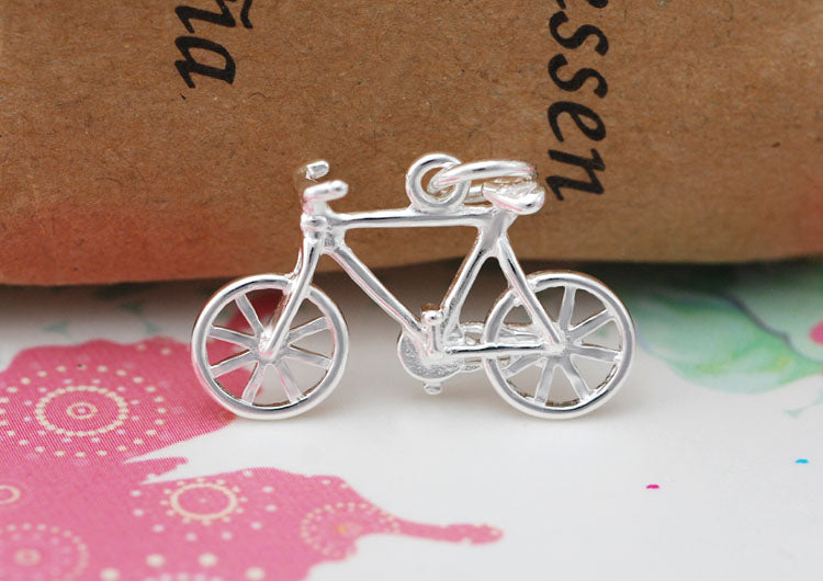 Sterling Silver Tiny Bicycle Charm Pendant S925 Finding