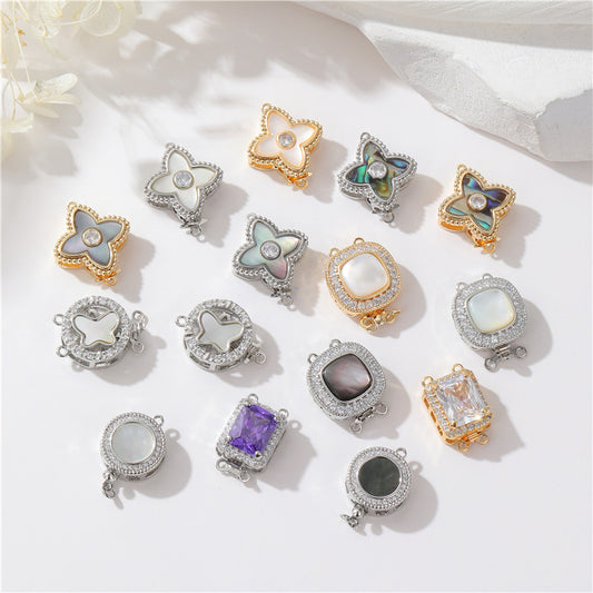 2 hohle Blumen-Schmetterlings-Plug-in-Verschlüsse mit Muschel-Strasssteinen, verziert mit 14-Karat-GF-Halsketten- und Armbandverschlüssen