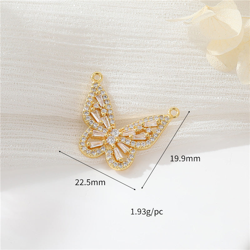 2 pendentifs à breloque papillon ornés de strass 14K GF