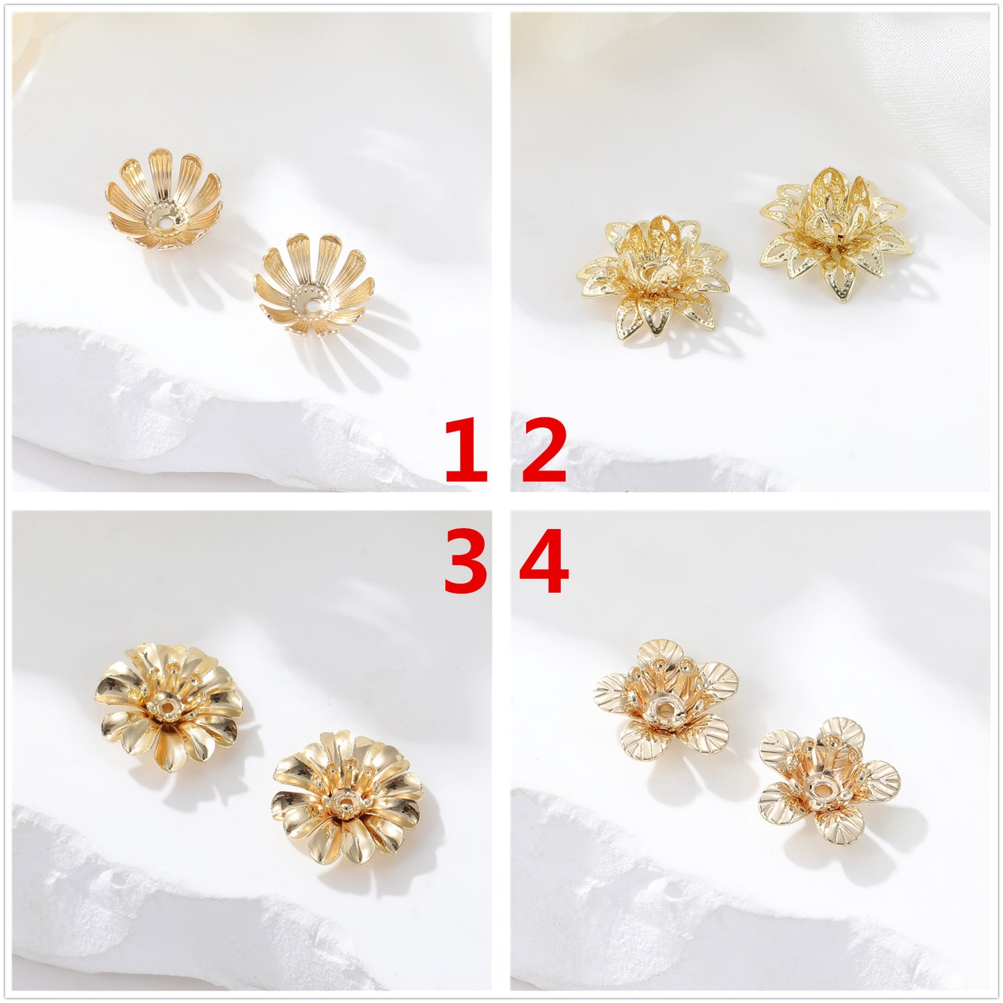 2 Coupe de capuchon de perles florales 14K GF Charm Beadwork Spacer