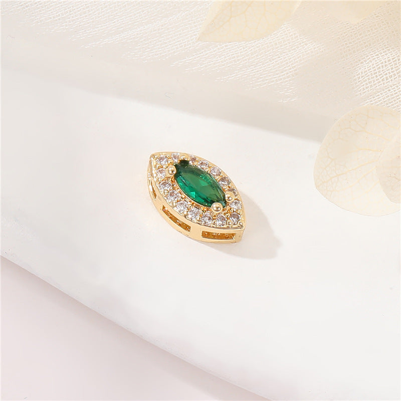 2 Flat Olive Star Round Bead Charm Rhinestone Embellished 14K GF Beadwork Spacer