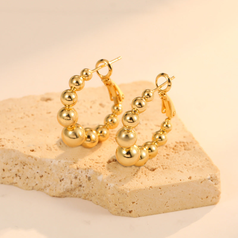 4 Chunky Beaded Twined Round Circle Hoop Earring 14K GF Earing