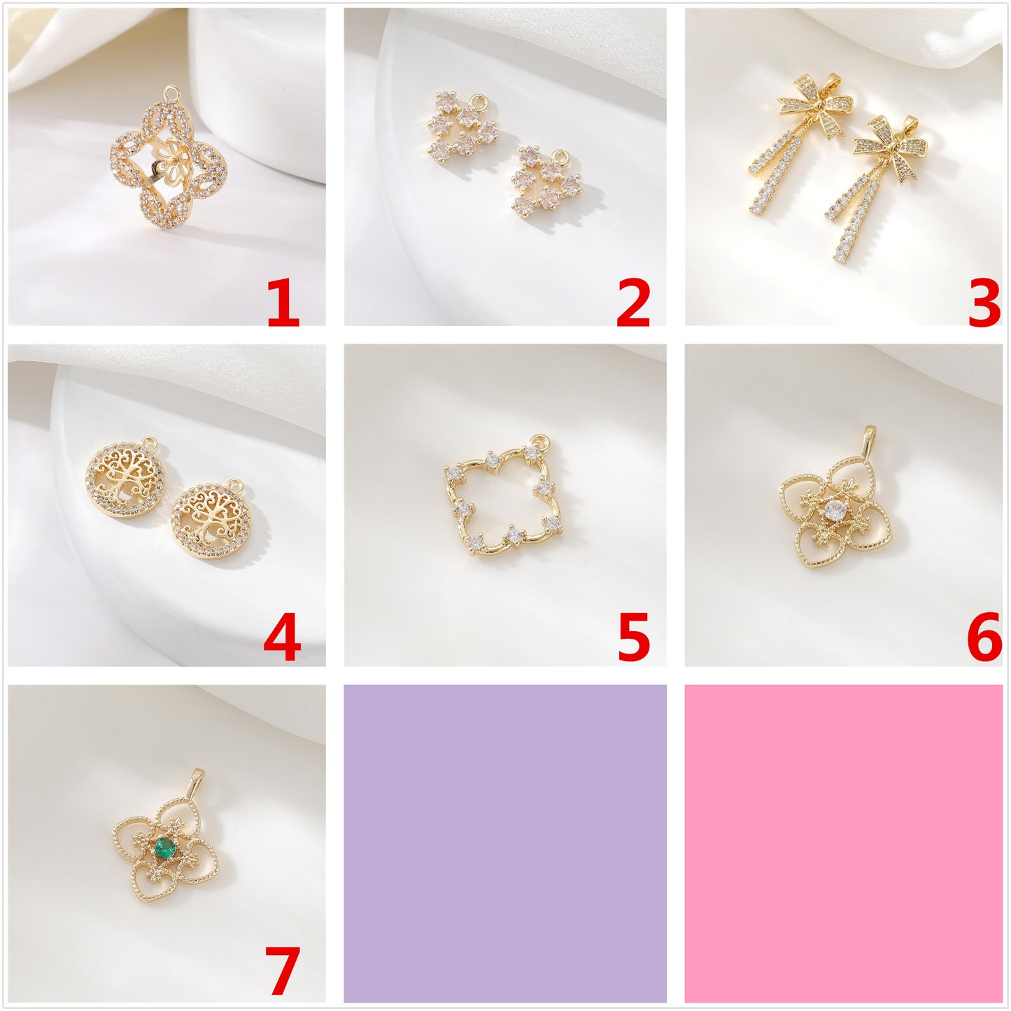 2 pendentifs à breloque florale creuse ornés de strass 14K GF