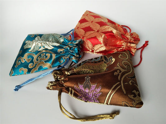 Pochettes chinoises colorées en soie, sacs de poche pour pièces de monnaie, sacs à cordon de serrage, lot de sacs d'emballage traditionnels pour cadeaux de bijoux