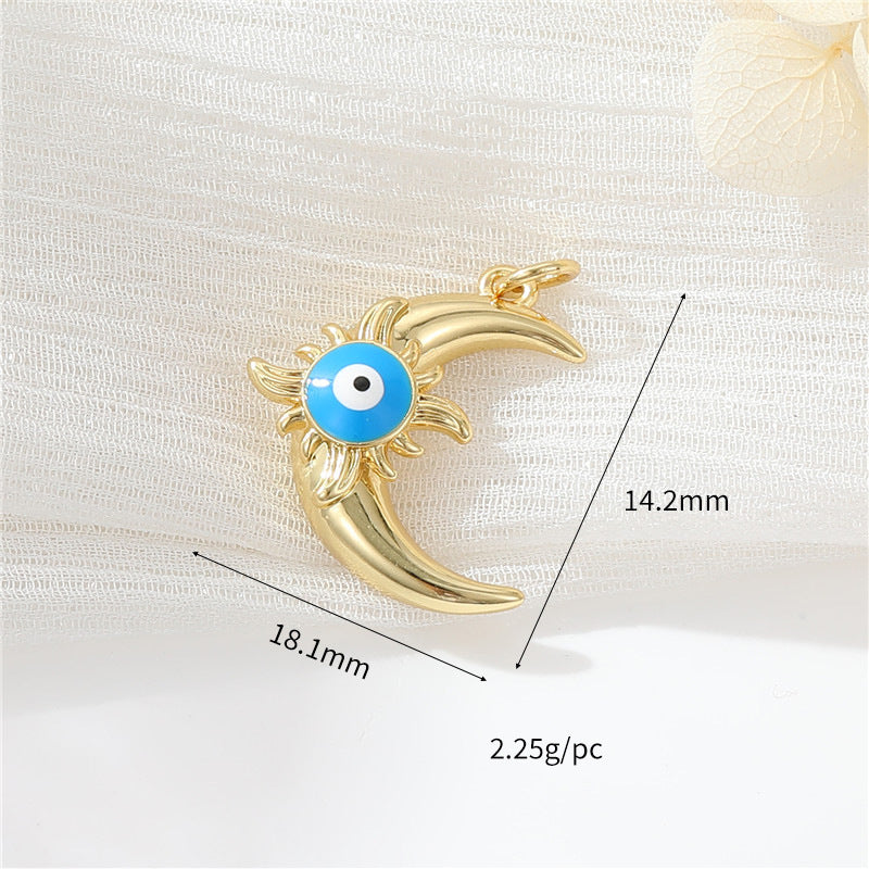 2 Evil Eye Moon Sun Charm Pendentif Émail Epoxy 14K GF Strass Embelli