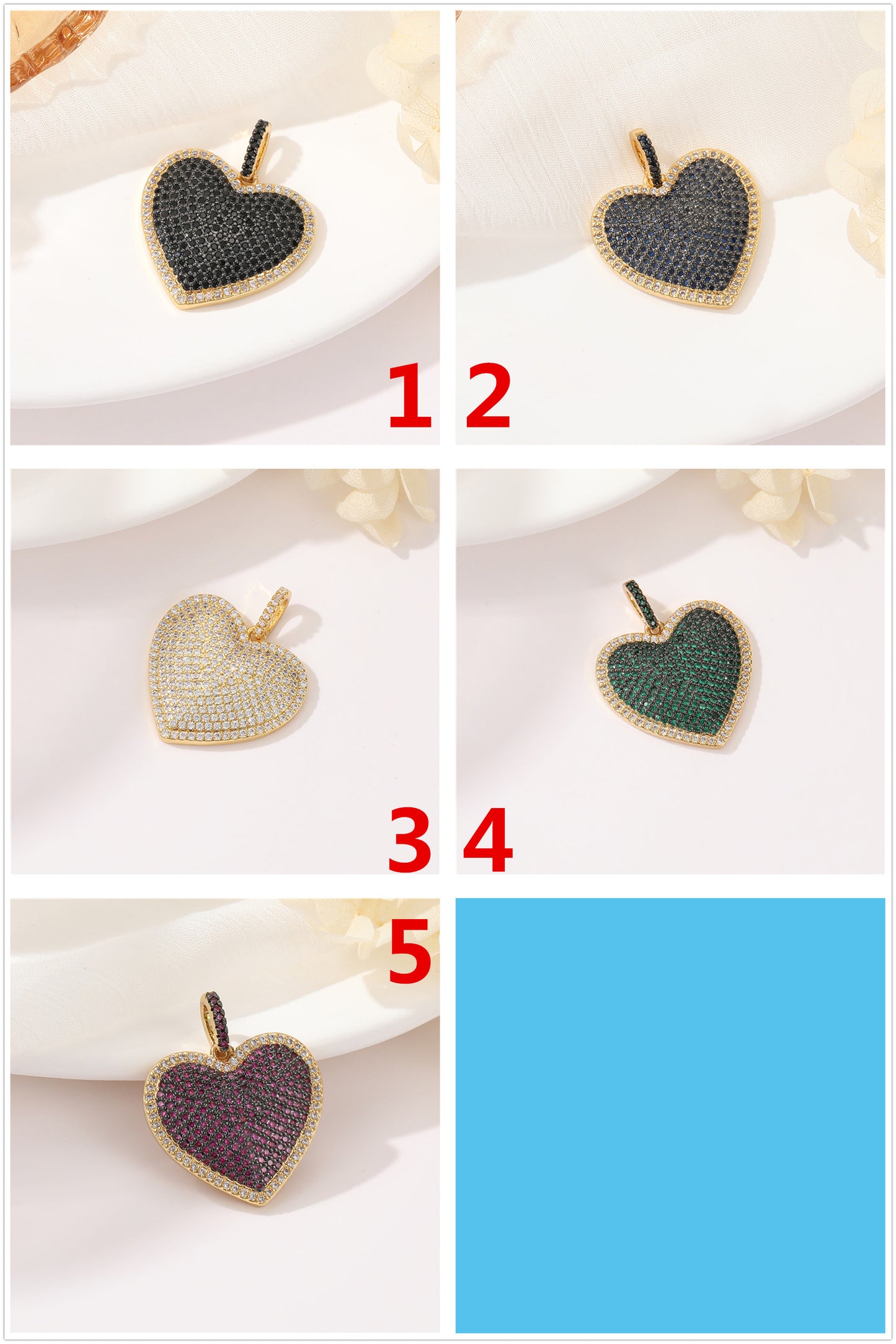 Pendentif à breloque 2 cœurs en émail époxy 14K GF strass embelli