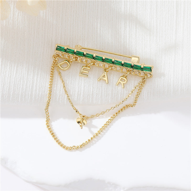 2 Dear Charm Câble Chaîne Broche 14K GF Strass Embelli Demi-Percé Perle Perle Vierge