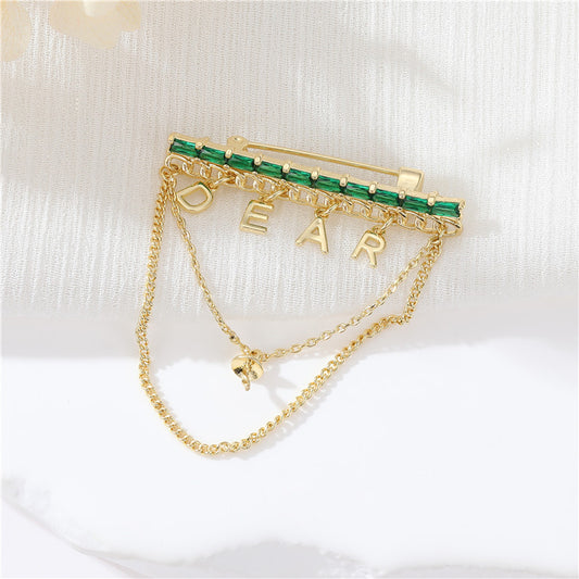 2 Dear Charm Câble Chaîne Broche 14K GF Strass Embelli Demi-Percé Perle Perle Vierge