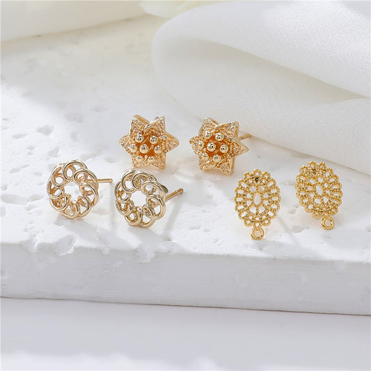 4 boucles d'oreilles à tige florales en cercle ovale avec boucle d'oreille 14K GF