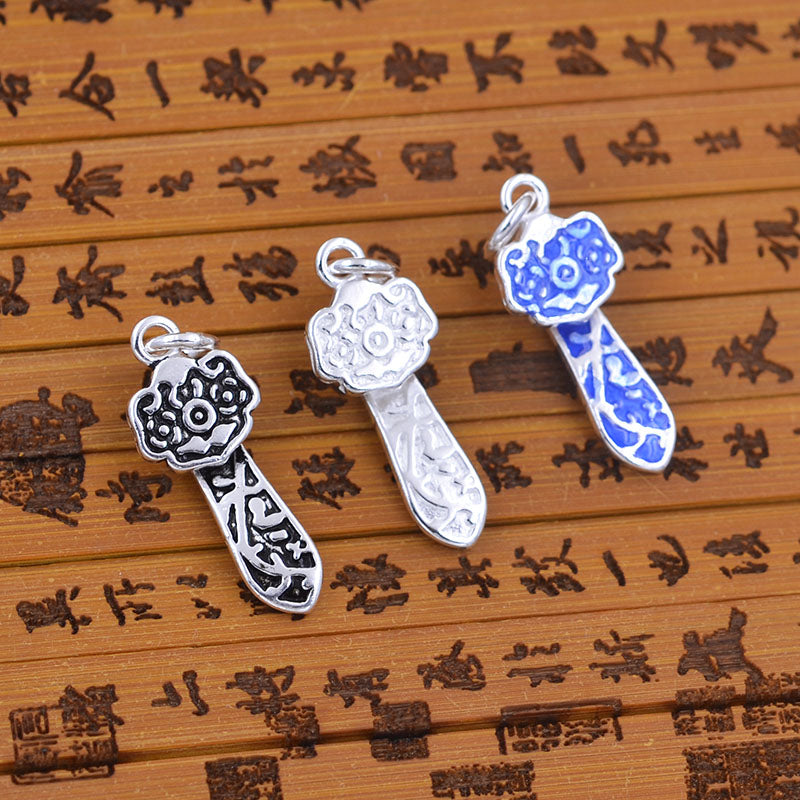 Pendentif à breloque Ruyi en argent Sterling émail époxy, recherche S925
