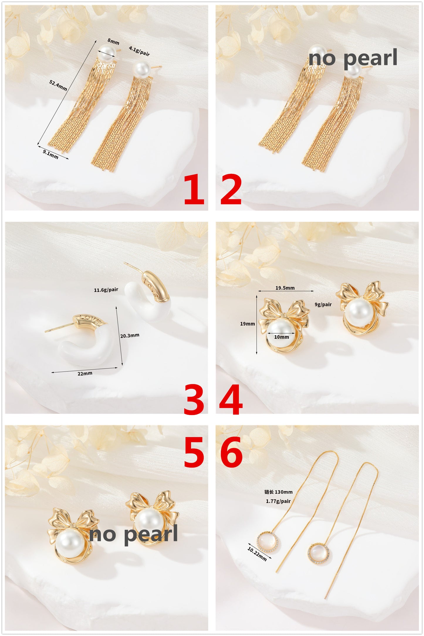 4 Schlangenketten-Ohrstecker, 14 K GF, halbgebohrte Perlen, Rohling