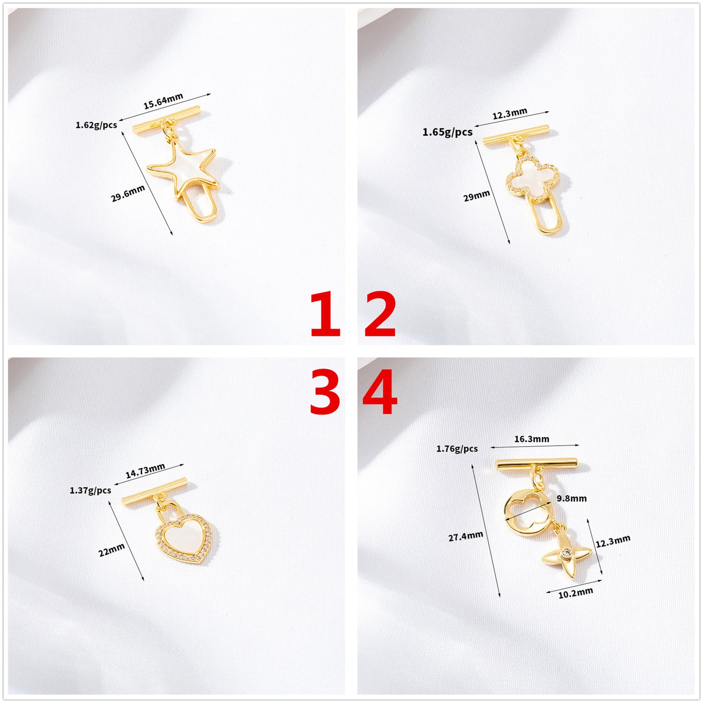 2 Star Cross Heart OT Clasp 14K GF Resin Rhinestone Embellished Clasps Connector