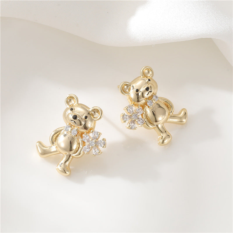 4 boucles d'oreilles ours à tige ornées de strass 14 carats GF