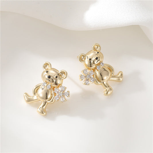 4 boucles d'oreilles ours à tige ornées de strass 14 carats GF