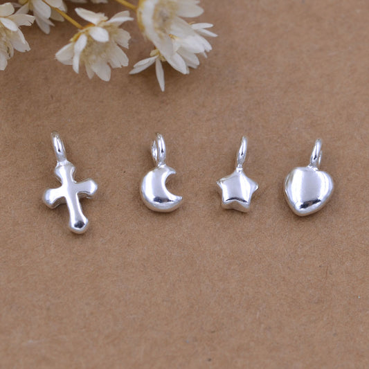 Sterling Silver Tiny Star Moon Heart Cross Charm Pendant S925 Finding
