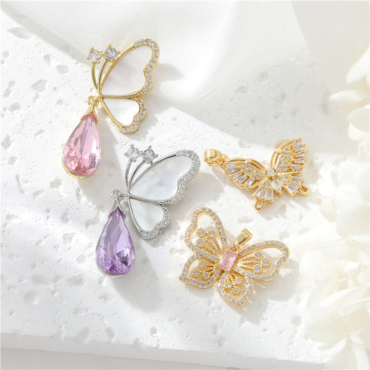2 pendentifs à breloque papillon ornés de strass 14K GF