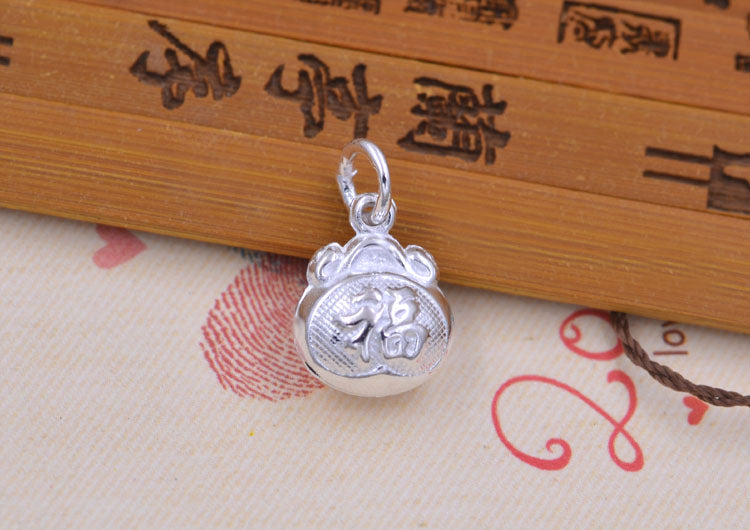 Sterling Silver Tiny Fu Longevity Lock Charm Pendant S925 Finding
