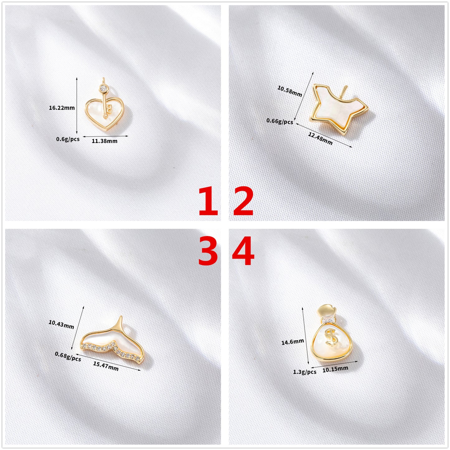 2 coeur étoile sirène queue de baleine violoncelle papillon clé nuage croix pendentif à breloque coquille strass embelli 14K GF