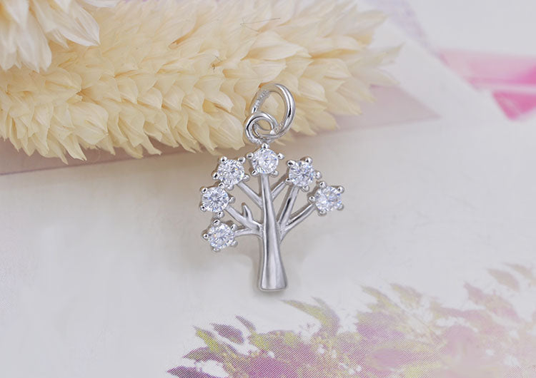 Pendentif à breloque petit arbre orné de strass en argent sterling S925