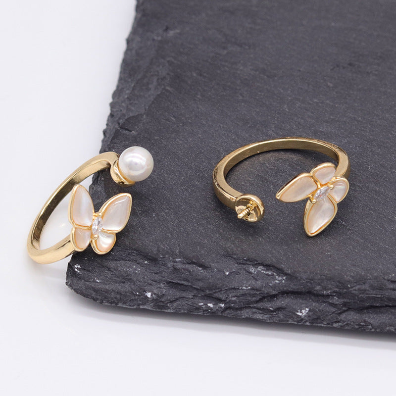 2 bague de déclaration papillon cercle ouvert strass embelli 14K GF demi-percé perle vierge