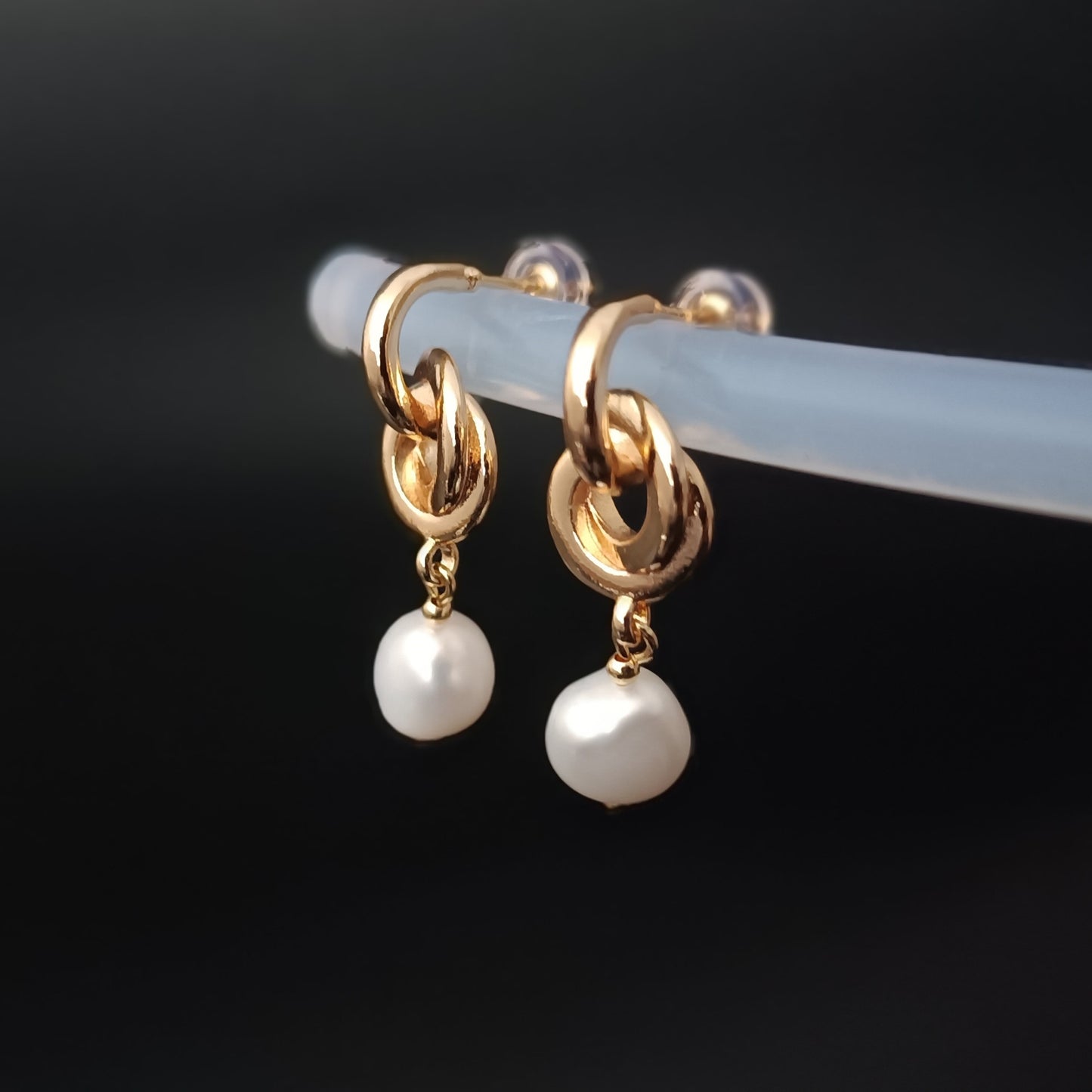 Boucles d'oreilles en perles baroques d'eau douce naturelles, usage quotidien, clou d'oreille noué GF 14K