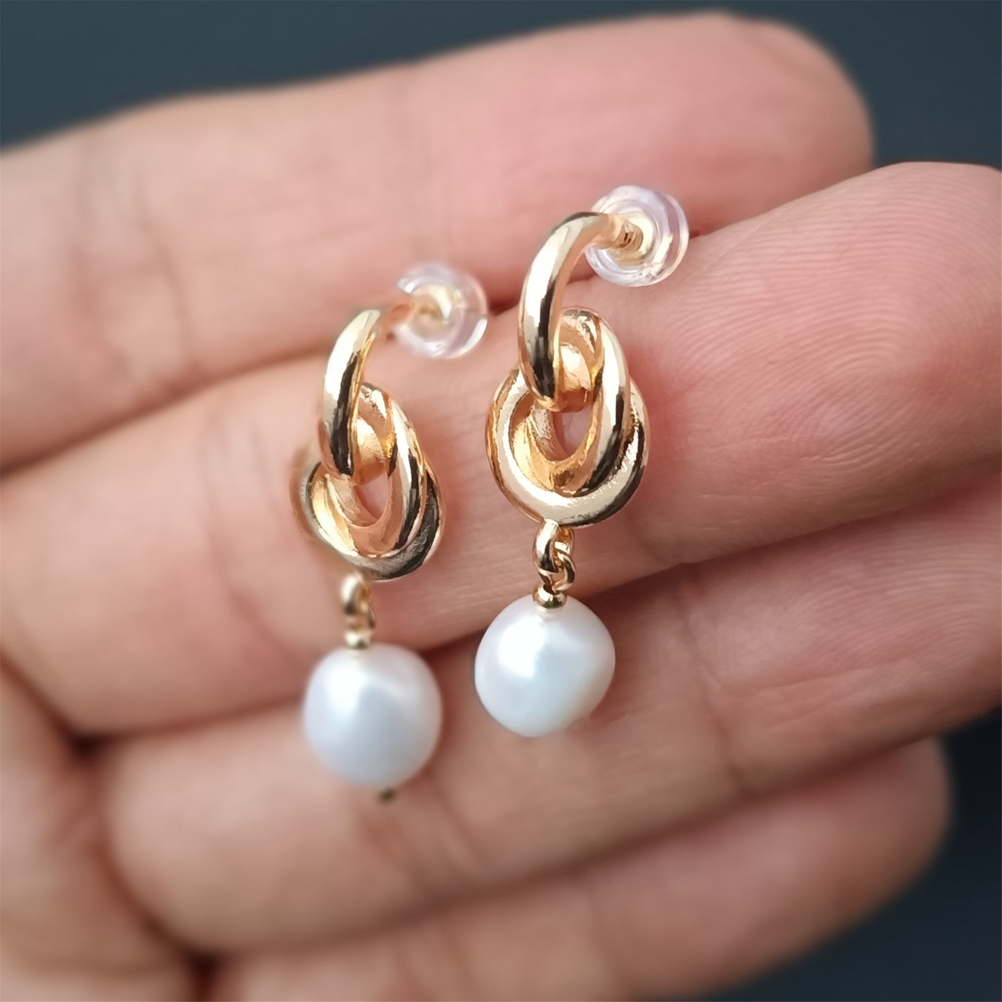 Boucles d'oreilles en perles baroques d'eau douce naturelles, usage quotidien, clou d'oreille noué GF 14K