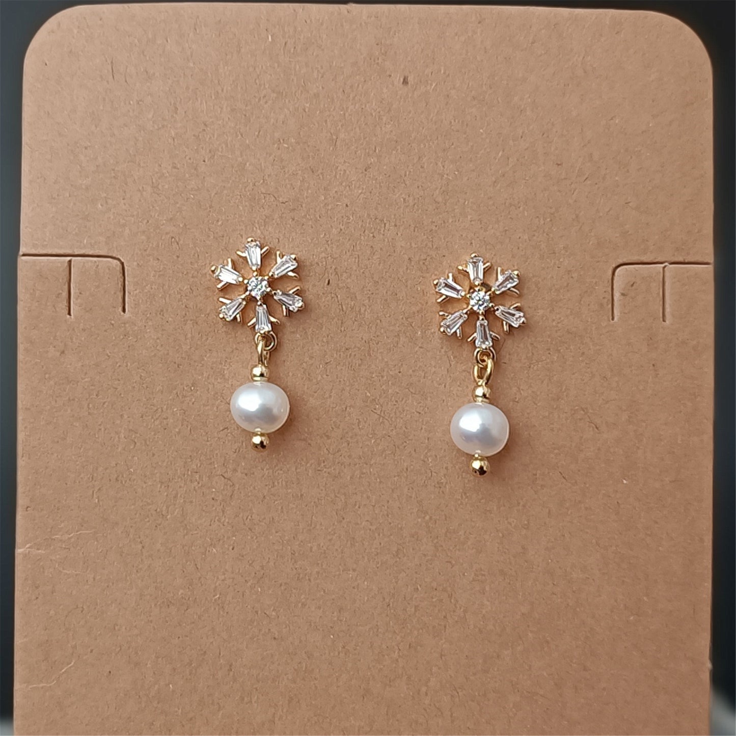 Boucles d'oreilles en perles d'eau douce naturelles, usage quotidien, 14K GF CZ, flocon de neige, clou d'oreille pendant
